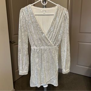 Silver Sequin Surplice Mini Dress